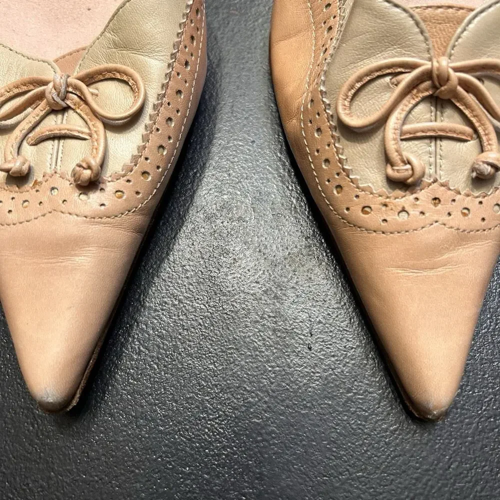 Vintage Pointed Toe Circa Joan & David Leather Lace Up Kitten Heels Size 8M - Picture 3 of 8